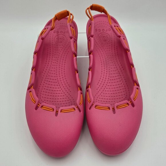 CROCS Shoes - Crocs Springi Women’s Size 10 Pink Flats with Orange Trim Lightweight Comfort